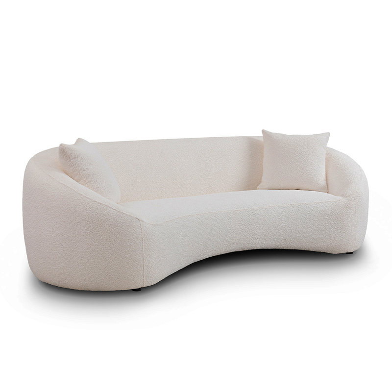 Canapé 93,31 po Minimalist Curved, 3 places, blanc, rembourré Boucle