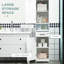 Grande armoire de rangement blanche pour salle de bain en lin - mince avec tablette ouverte, tiroir, portes encastrées et tour de tablettes
