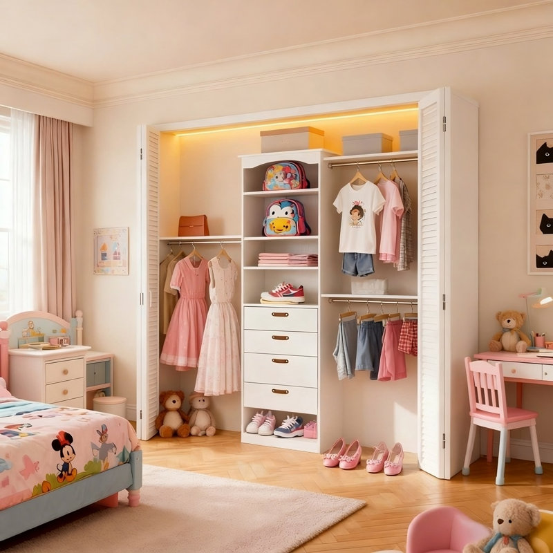 23.6"-118" W Closet System with 4 Drawers and 3 Adjustable Shelves