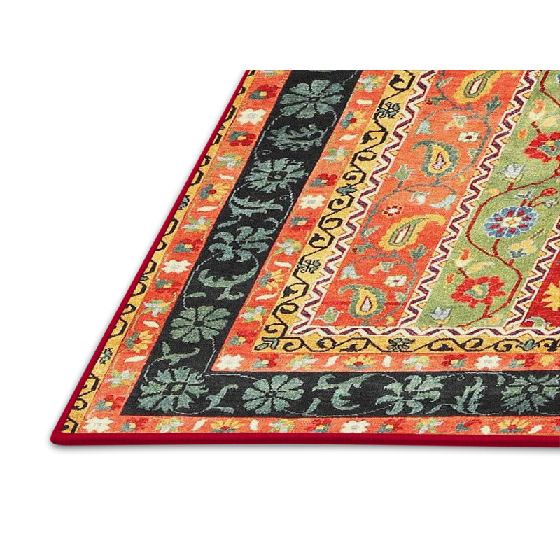 Tapis de zone rouge/noir/beige contemporaine, Rectangle 5 pi x 7 pi
