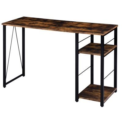 Bureau spacieux en chêne vieilli et noir, idéal pour le travail de bureau, avec 2 tablettes au choix. Table d'écriture fonctionnelle.