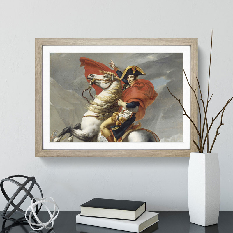 Napoleon at the Great St. Bernard by Jacques Louis-David - Picture Frame Painting on MDF, 48cm H x 65cm W x 2cm D, Oak Framed