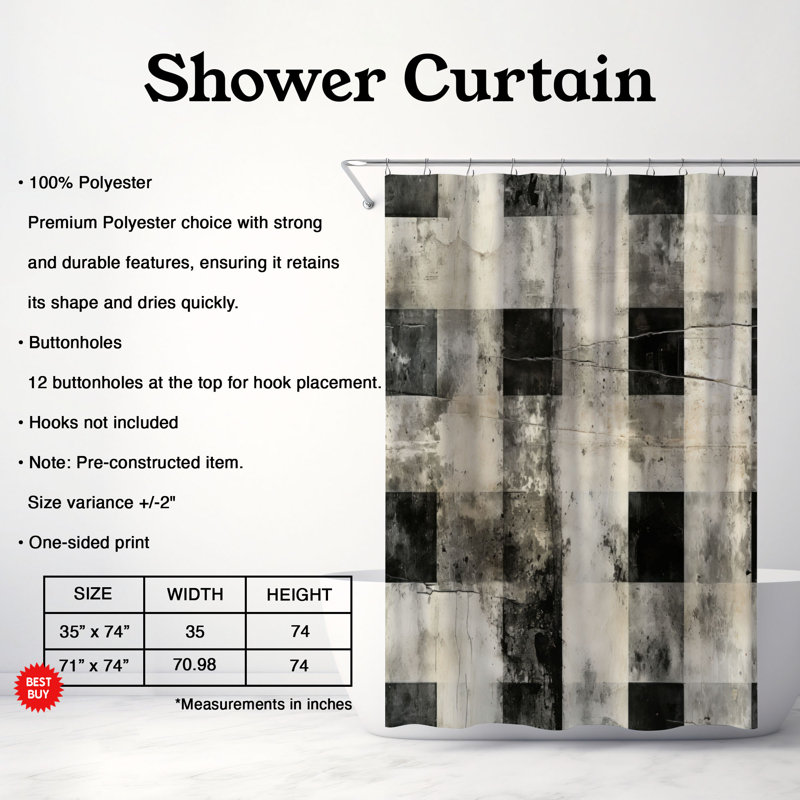 Worn Checks - Rideau de douche Premium, H 74 po x l 71 po