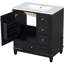 Lavabo pour salle de bain 30 po, noir, céramique lisse, porte, une porte avec tablette et 3 tiroirs noirs, construction, fermeture en douceur trois inclus