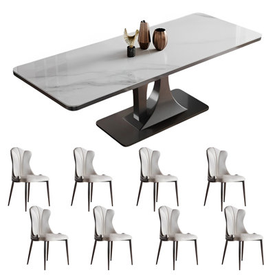 Rectangular rock plate dining table and chair set
