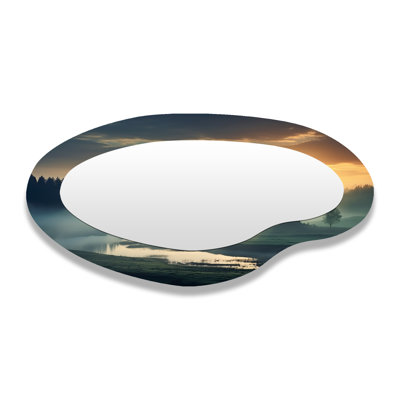 Miroir mural asymétrique traditionnel Misty Sunset Over Forest RIver