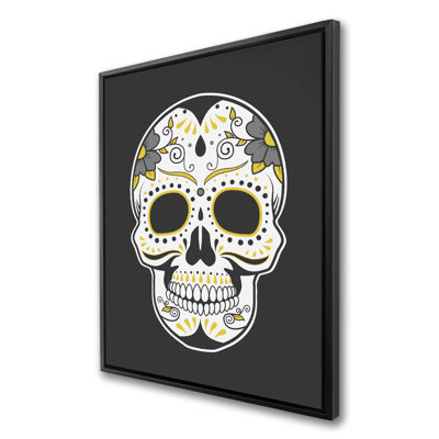 Mexican Sugar Skull Art - Gray Framed Canvas Home Decor