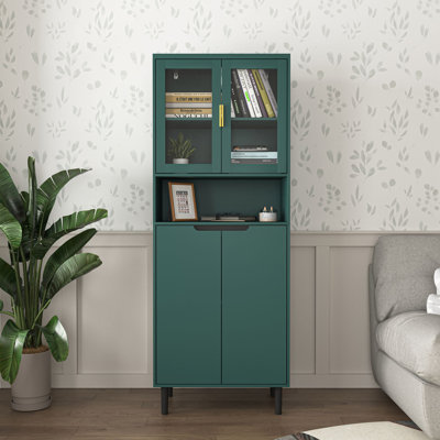 63"Tall Kitchen Hutch Cabinet with 2 Glass Display Door & 2 Doors