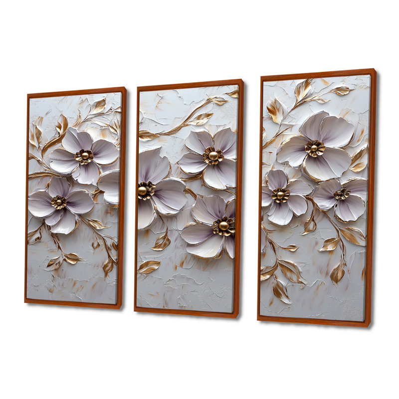 «Mauve», ensemble d'art mural Petunias Melody II, Toile avec cadre flottant brun, H 40 po x l 60 po x P 1 po