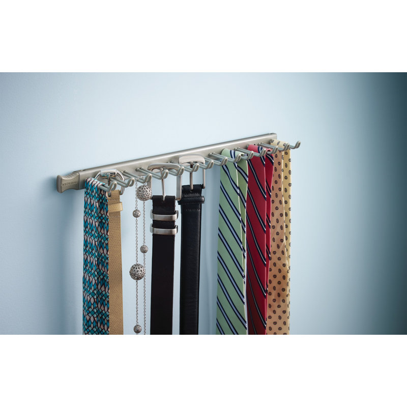 Nickel Finish Steel 14-Hook Sliding Tie and Belt Rack