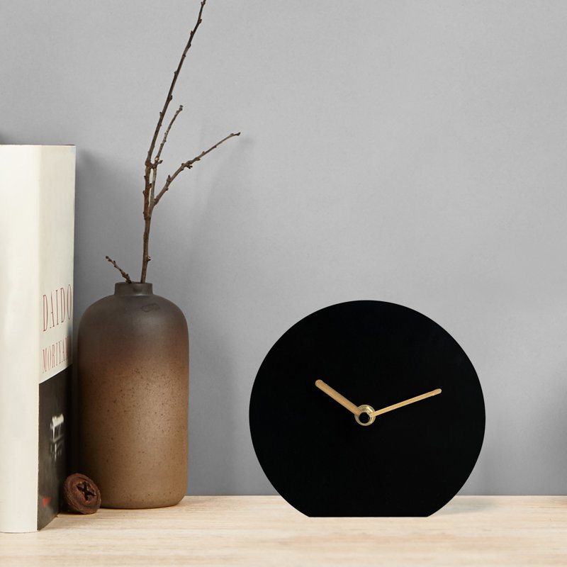 Horloge de table analogique à quartz en métal, Noir