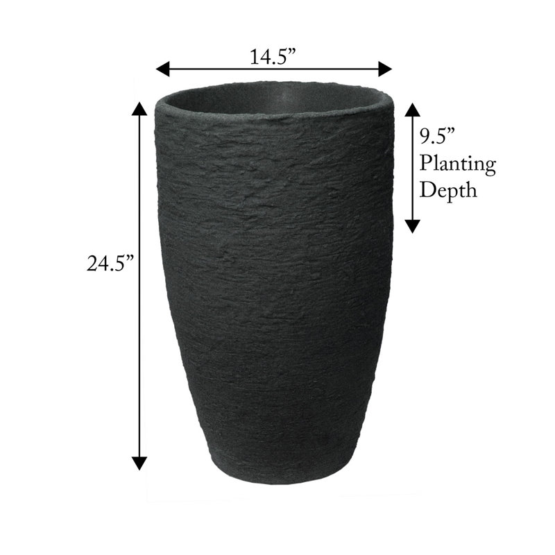 Callan Tall Double Walled Pot Planter, 24.5" H x 15" W x 15" D, Black