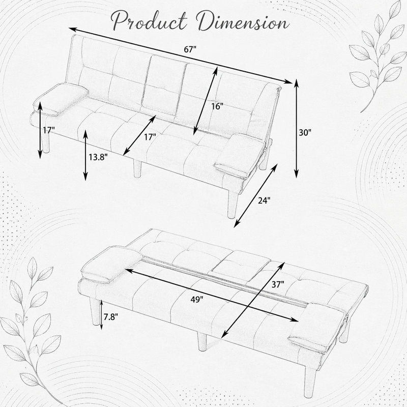 Canapé-lit pliable multifonctionnel avec porte-gobelet, idéal pour transformer des espaces de vie en chambres d'amis confortables