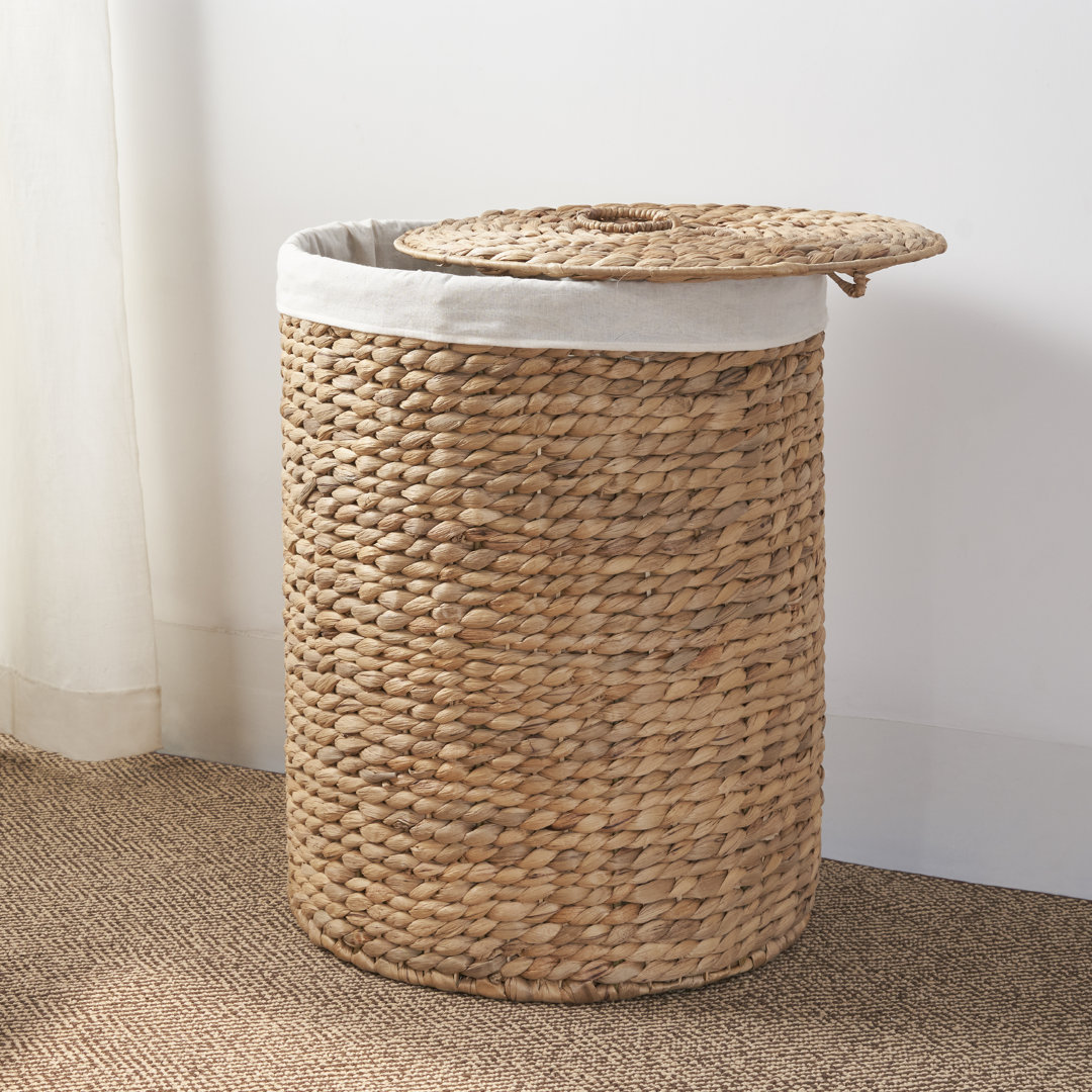 Ludmilla Round Tall Water Hyacinth Woven Wicker Lidded Laundry Sorter Hamper SOL HOME 