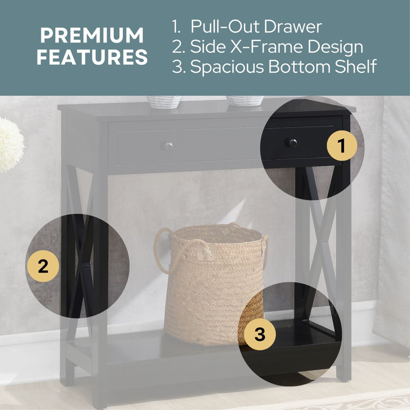 Lecenta 31.5'' 1 Drawer Console Table with Shelf, Black