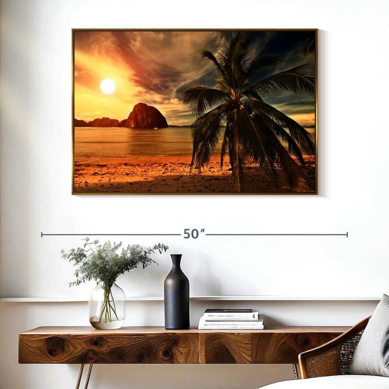 Coucher de soleil sur la plage chaude, Cadre flottant doré, 40 po x 27 po