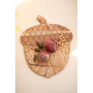 ACACIA WOOD AND MARBLE ACORN SERVING BOARD