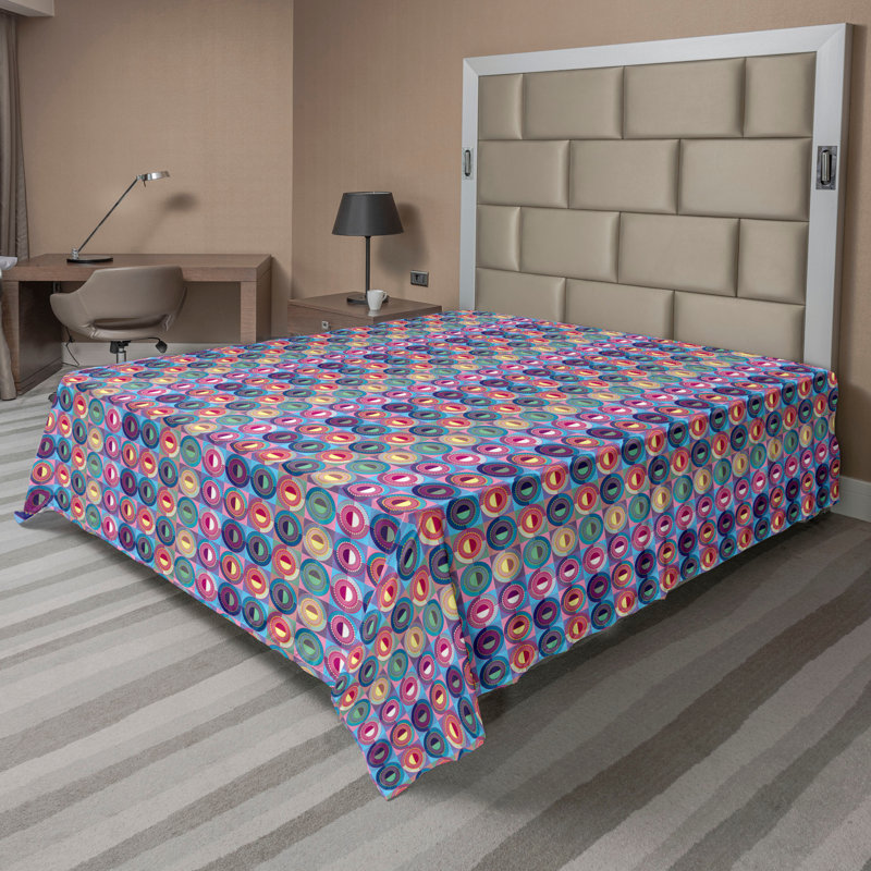Drap plat moderne de style bohème Ambesonne, Drap plat de taille très grand, Dried Rose/Petrol Blue Geometric