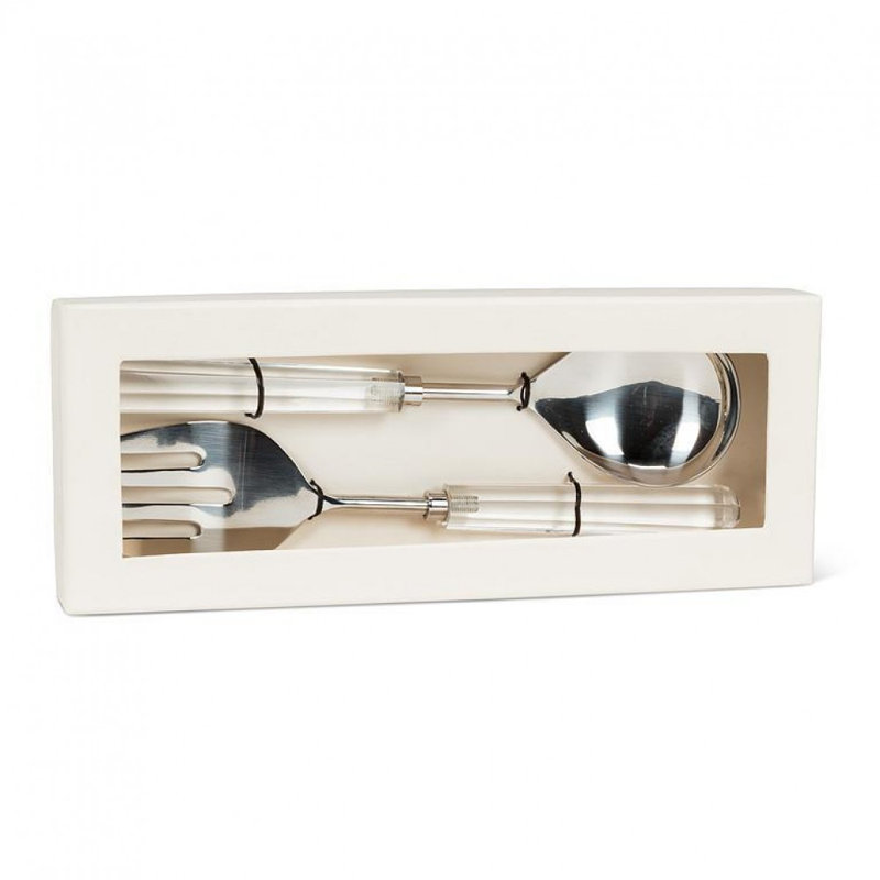 Fork And Spoon Salad Servers, Clear/Silver