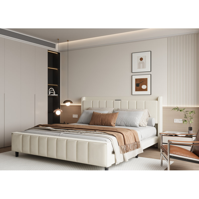 Stubbeman Upholstered  Wingback Bed, King, Gray