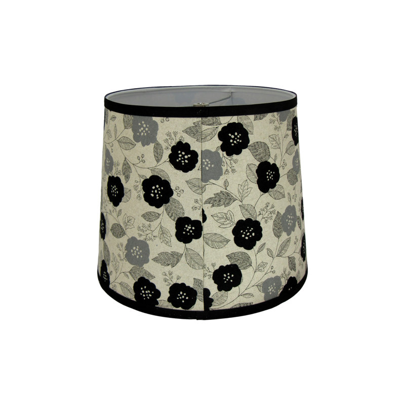 Abat-jour tambour en coton à imprimé floral (vissé) en noir / gris, H 11 po x l 14 po x P 14 po