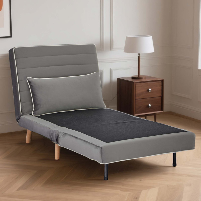 73" Velvet Foldable Sofa Bed with Solid Wood Legs, 3-Position Adjustable Back, Gray