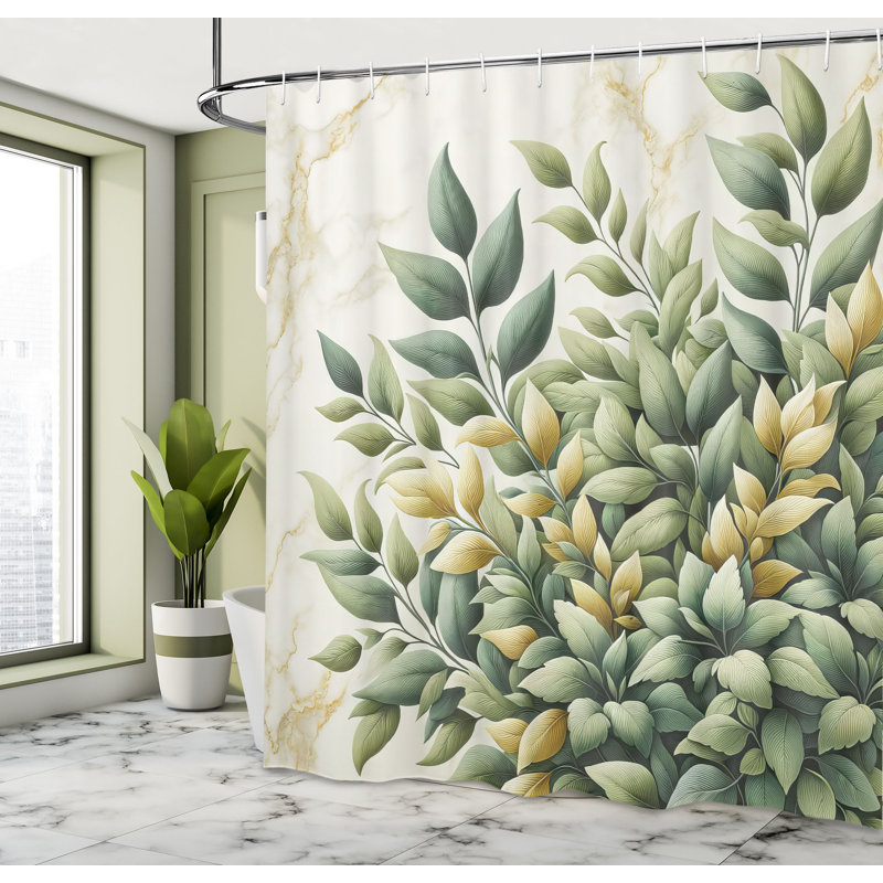 East Urban Home Eucalyptus Leaves Shower Curtain Bold Branches Laurel Green Eggshell, 70"H x 69"W