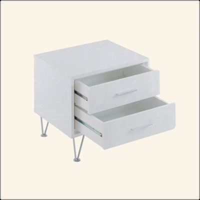 2 Drawers Nightstand With Metal Legs