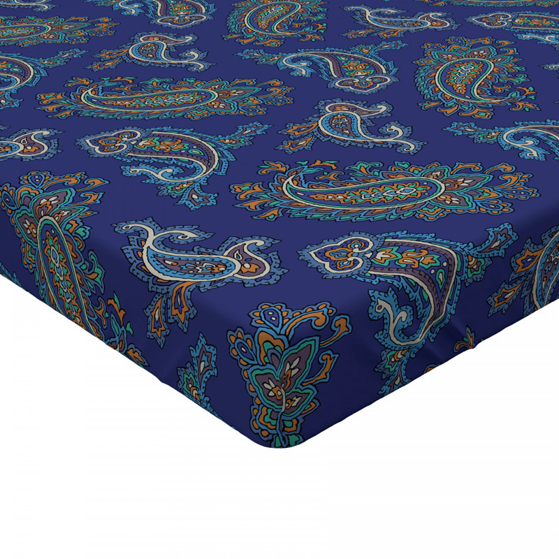 Microfiber Paisley Fitted Sheet, Queen Fitted Sheet, Navy Paisley