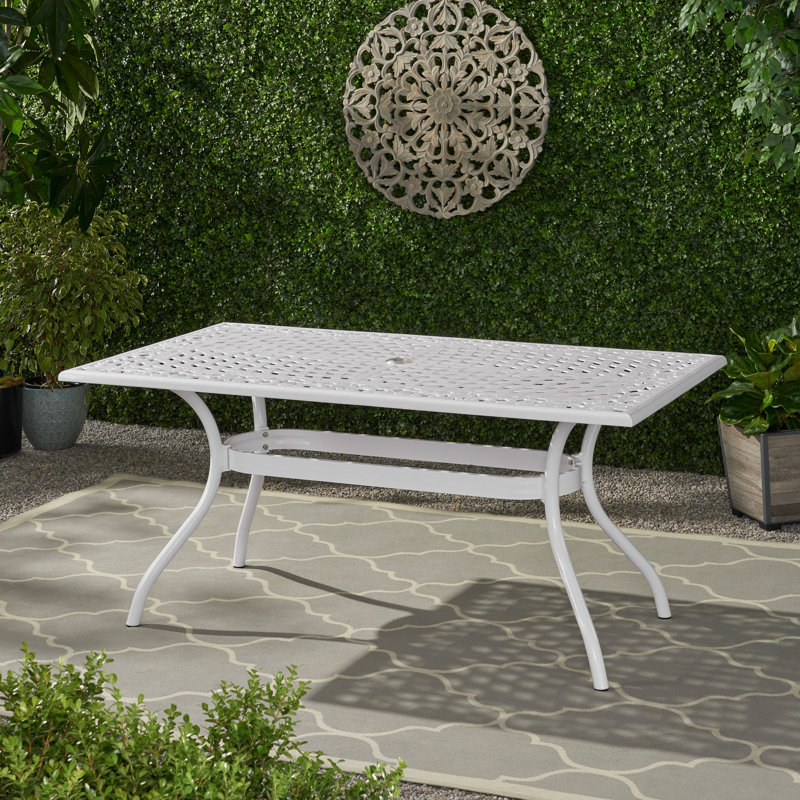 Nasir Rectangular Metal Outdoor Dining Table, White