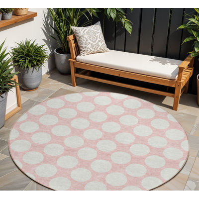 Tapis rond lavable à pois 8 po