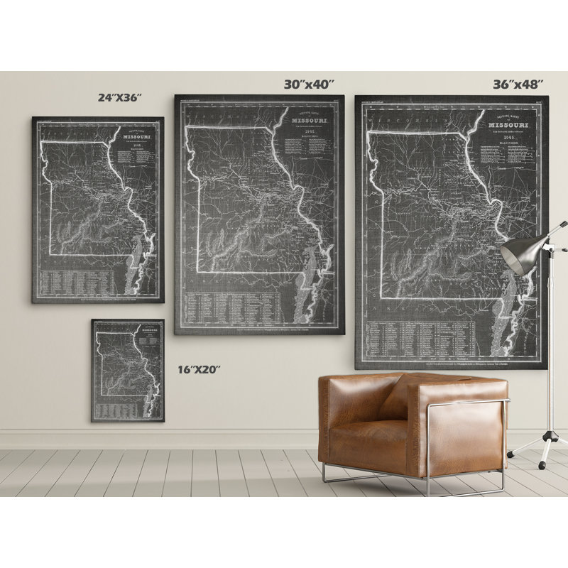 Carte antique du Missouri, impression sur toile, H 16 po x l 20 po x P 1,5 po