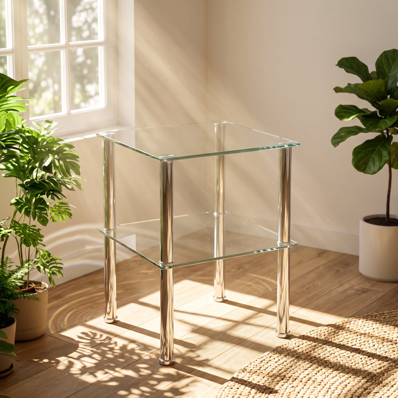 Clarissa 17.71" W x 17.71" D x 23.62" H 2-Tier Square Tempered Glass End Table Set of 2