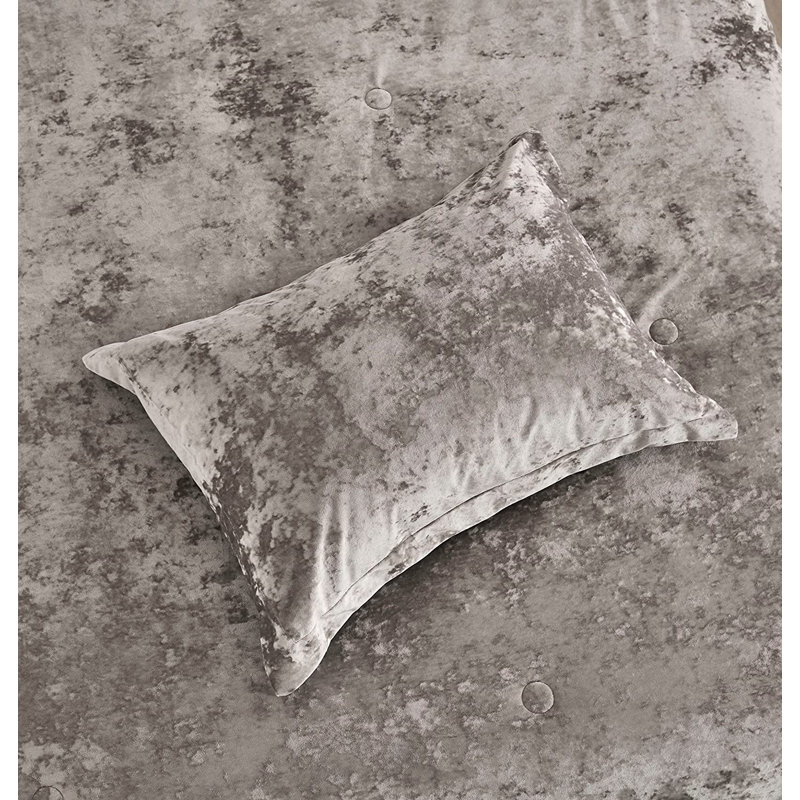 Lux Distressed Velvet Reversible Comforter Set, Gray, Queen Comforter + 2 Standard Shams