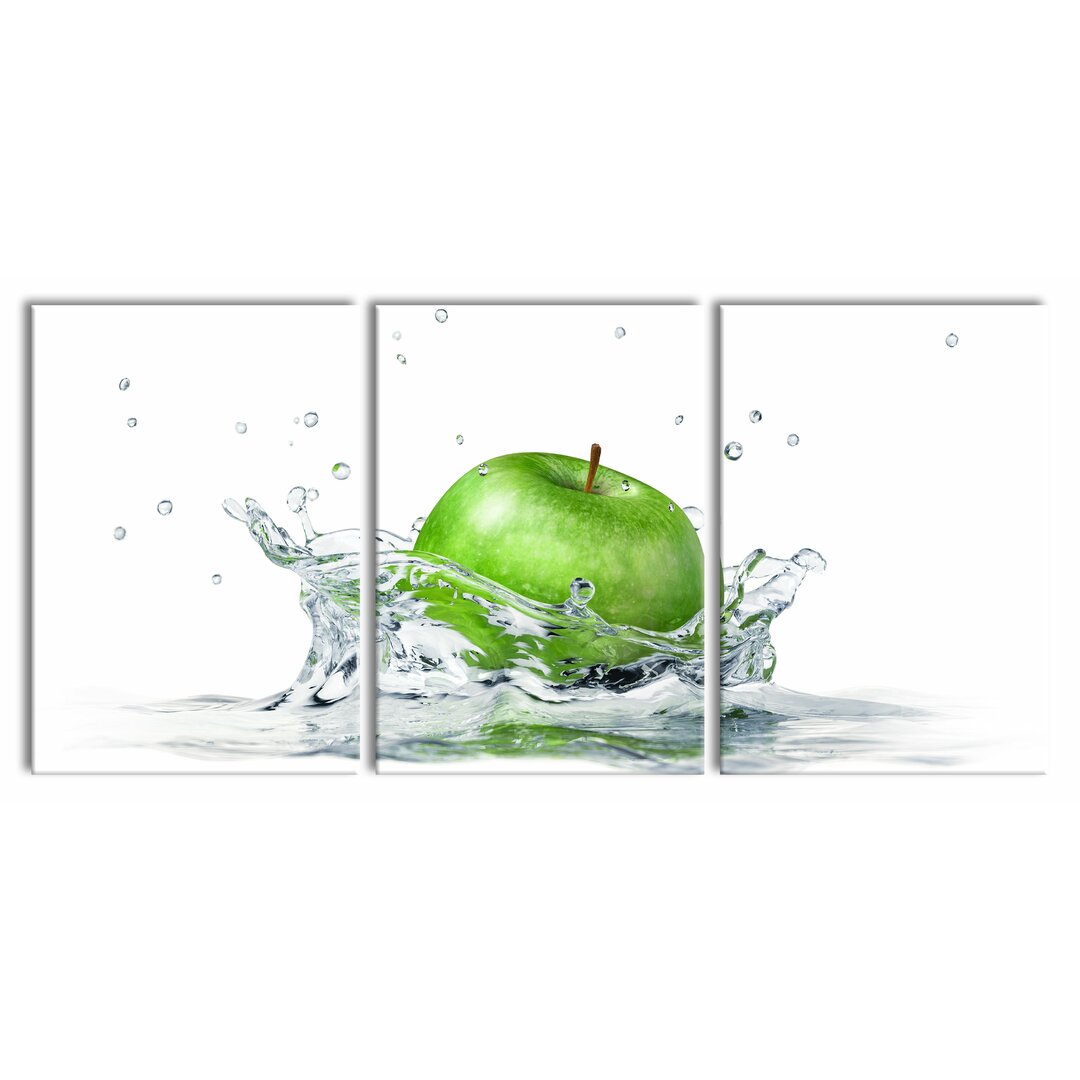 3-tlg. Leinwandbilder-Set Green Apple Falling into Water