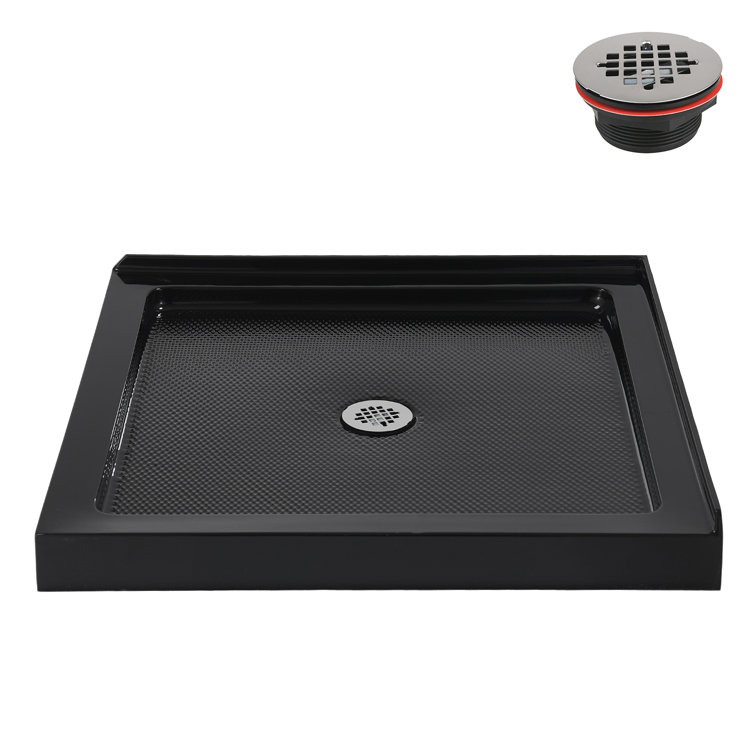 Streamline NT-2241-36BL-CR 36 in. x 36 in. Corner Acrylic Shower Base in Glossy Black with Centre Drain, ABS Drain Included