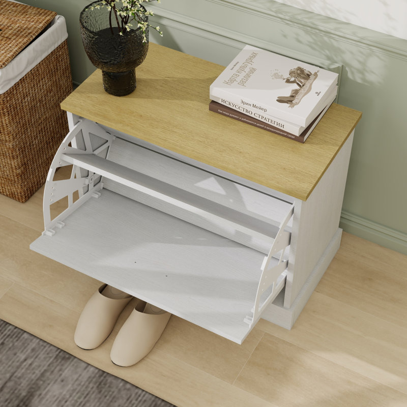 Space Saving Shoe Storage Bench, MDF Compact Modern Entryway Cabinet