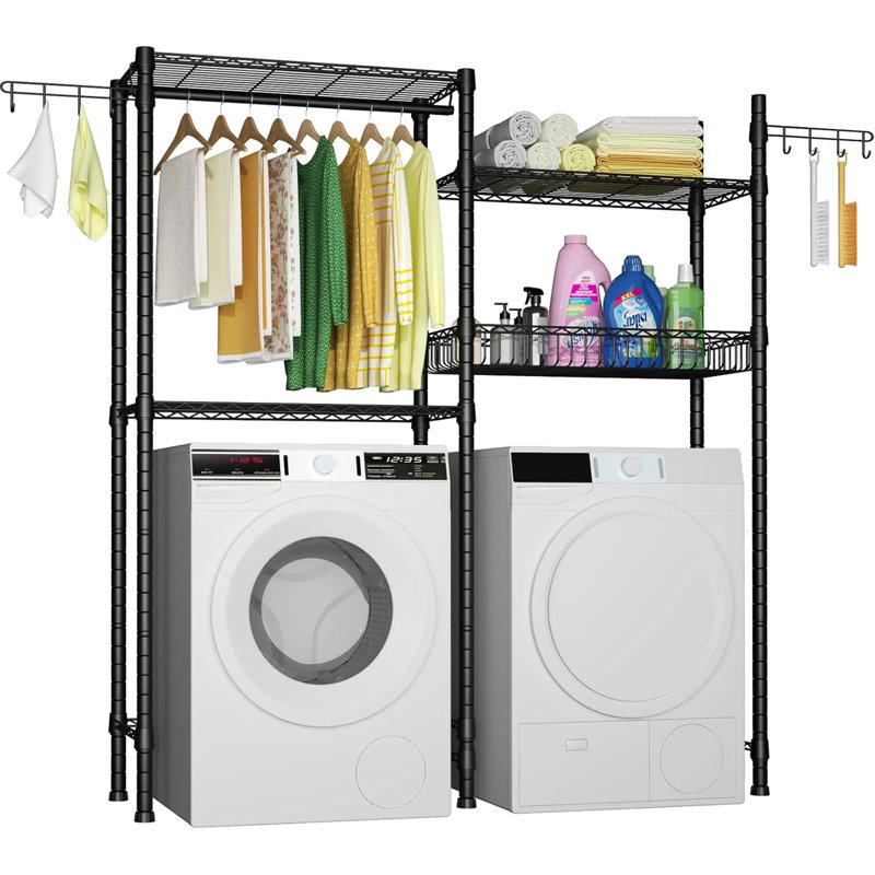 Over Washer Towel Storage Shelf - Adjustable Shelves And Hooks