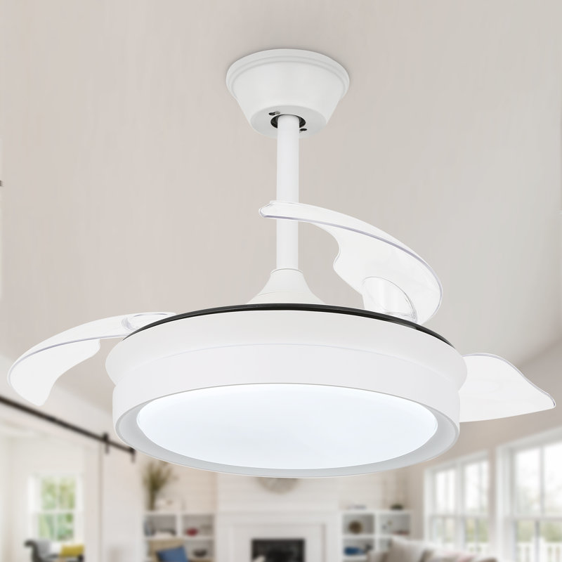 Gerede 36" Integrated LED Retractable Ceiling Fan, White with Clear Blades