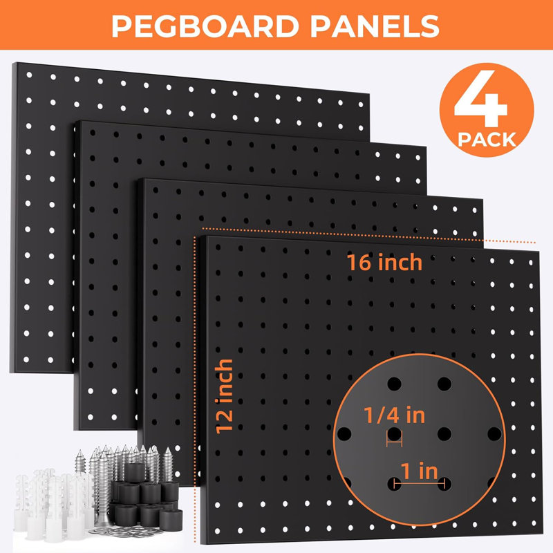 4PCS Metal Peg Board Panels with 66PCS 1/4" Pegboard Hooks Accessories Kit