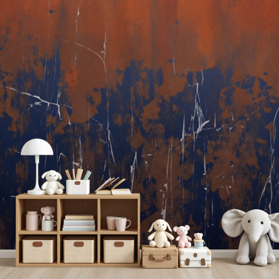 Papier peint adhésif pelez et collez, surface de métal texturé bleu rouille patinée grunge, H 69 po x l 96 po, papier mural amovible en PVC auto-adhésif pour chambre à coucher, bureau à domicile