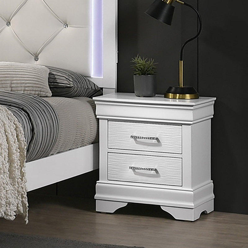 Modern Sleek Bedside Table 1Pc Nightstand Bedroom Furniture Accent Handles Spacious Drawers