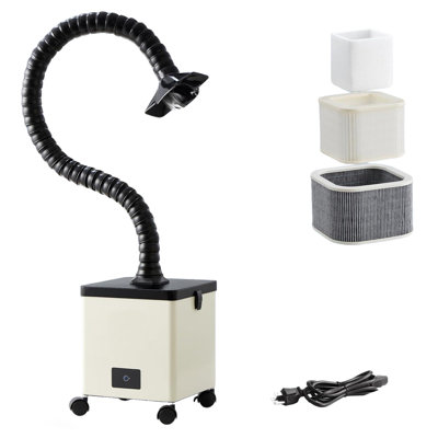 Extracteur de fumées de soudage portable avec filtration en 3 étapes, moteur de 100 W et tuyau flexible, capacité d'absorption des fumées de 240 m³/h, format compact de 10,4 x 10,4 x 13,9 pouces pour les postes de soudage et de brasage.