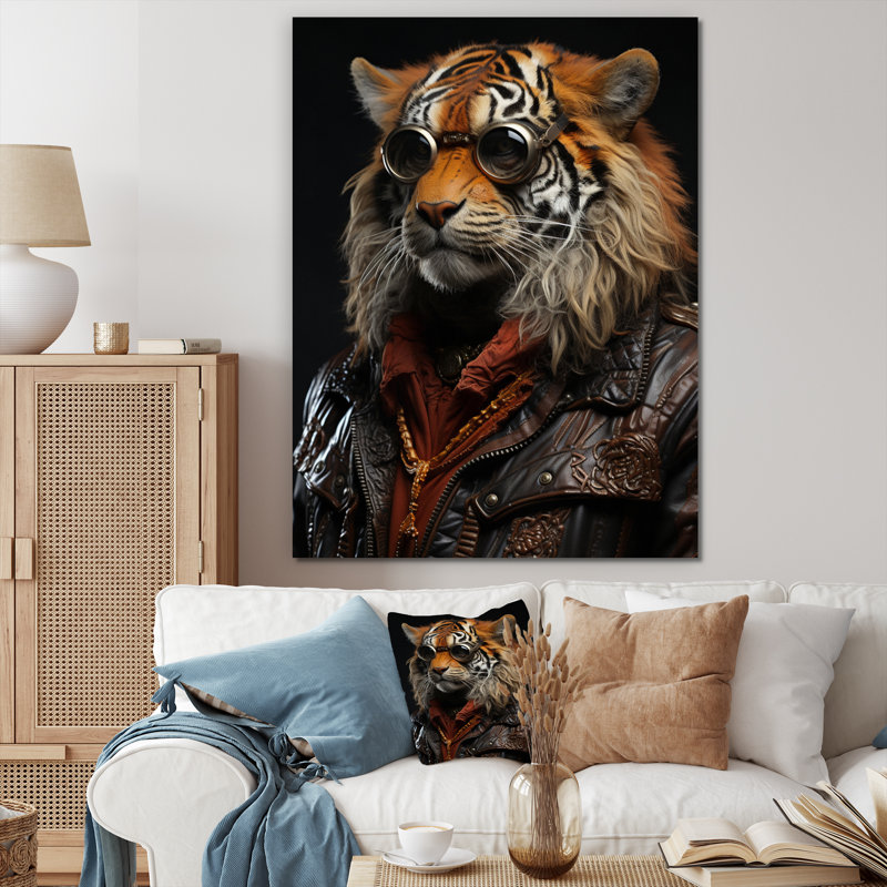 Élégant tigre II - art mural grand tigre, H 32 po x l 24 po x P 1 po, Toile tendue