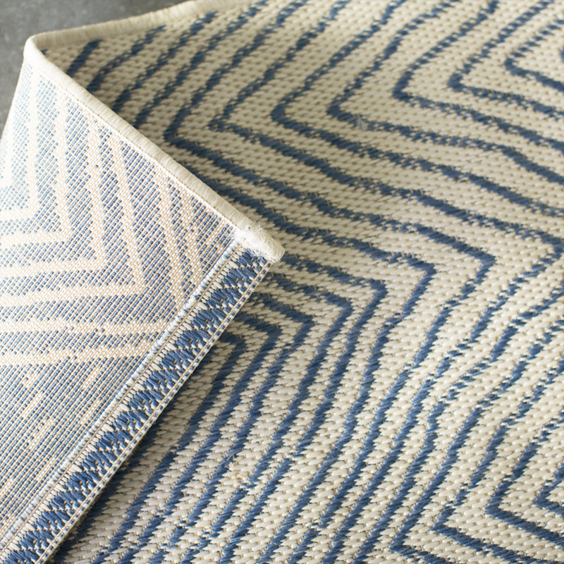 Finchley Dunham Abstract Indoor/Outdoor Area Rug for Living Room Patio Deck Front Porch Kitchen, Blue/Ivory