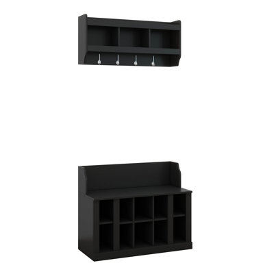Shoe Storage Bench With Shelves And 4 Hooks, Hall Tree With Wall Mounted Coat Rack, Entryway Organizer For Hallway, Foyer
