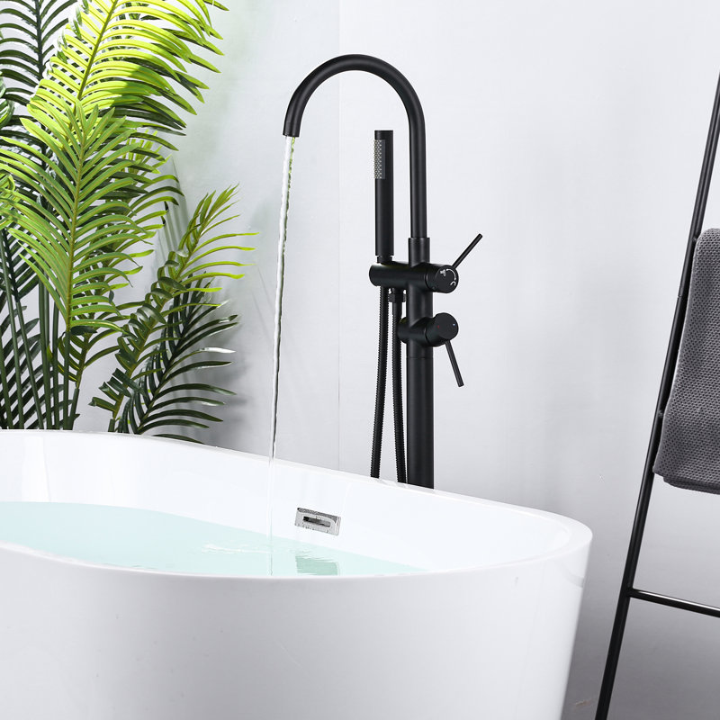 Floor Tub Spout with Diverter, Matte Black