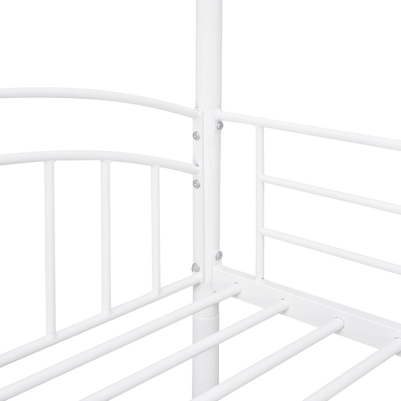 Lit superposé simple en métal avec glissade, lit pour enfant, Blanc