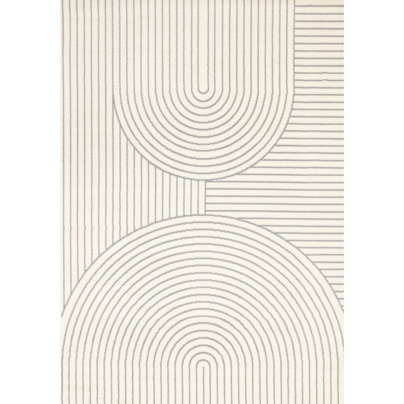Fresno White Grey Double Arches Striped Area Rug, Rectangle 7'9" x 10'6"