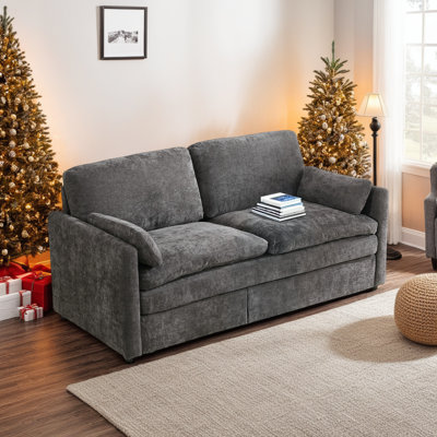 Chenille 68.1" Loveseat Sofa with Curved Armrests & Pillow